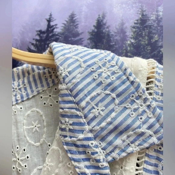 NWT Anthropologie Maeve Ashleigh Blue White Eyelet Mini Prairie Dress Size Large - Picture 6 of 6